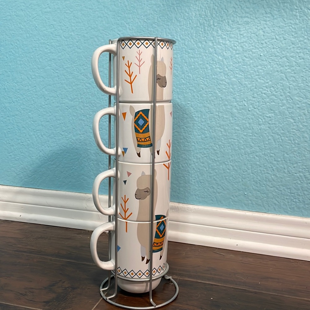 Stackable 4piece mug set with stand